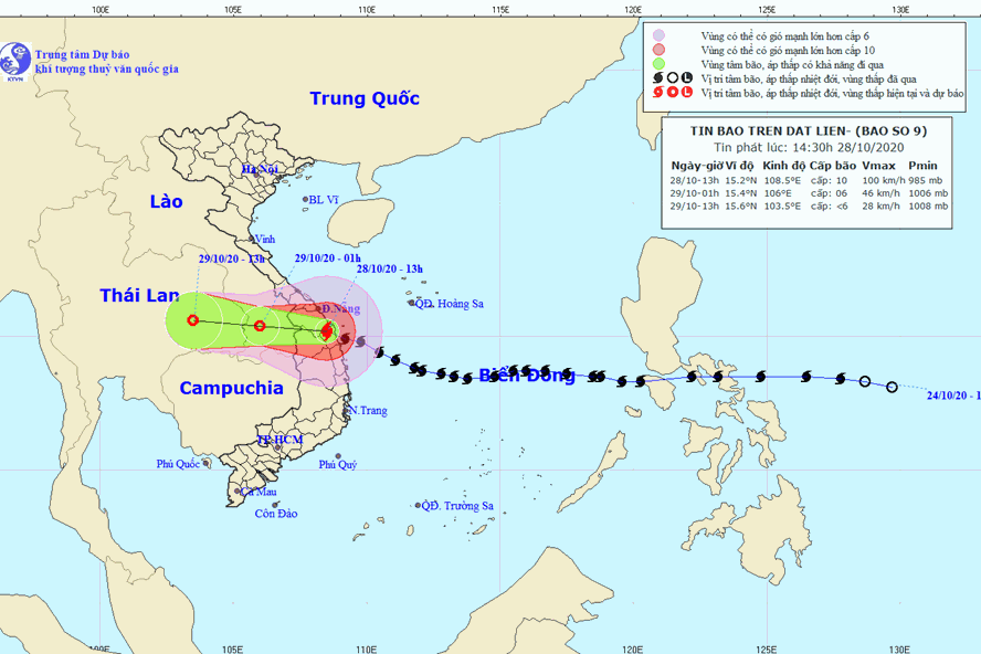 Cập nhật: Tâm bão số 9 Molave trên đất liền Quảng Nam, Quảng Ngãi