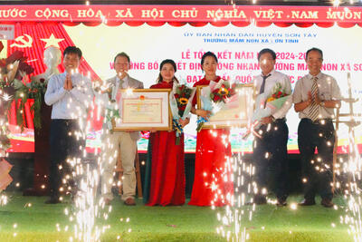Trường Mầm non xã Sơn Tinh đón Bằng công nhận Trường đạt chuẩn Quốc gia mức độ I và Tổng kết năm học 2024 – 2025